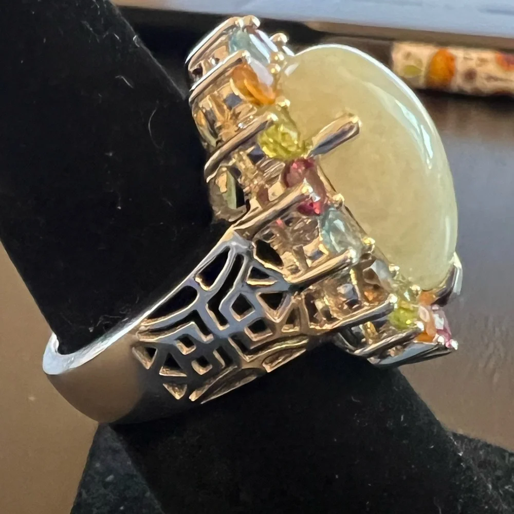 Ross Simons sterling Jade and multi gemstone ring